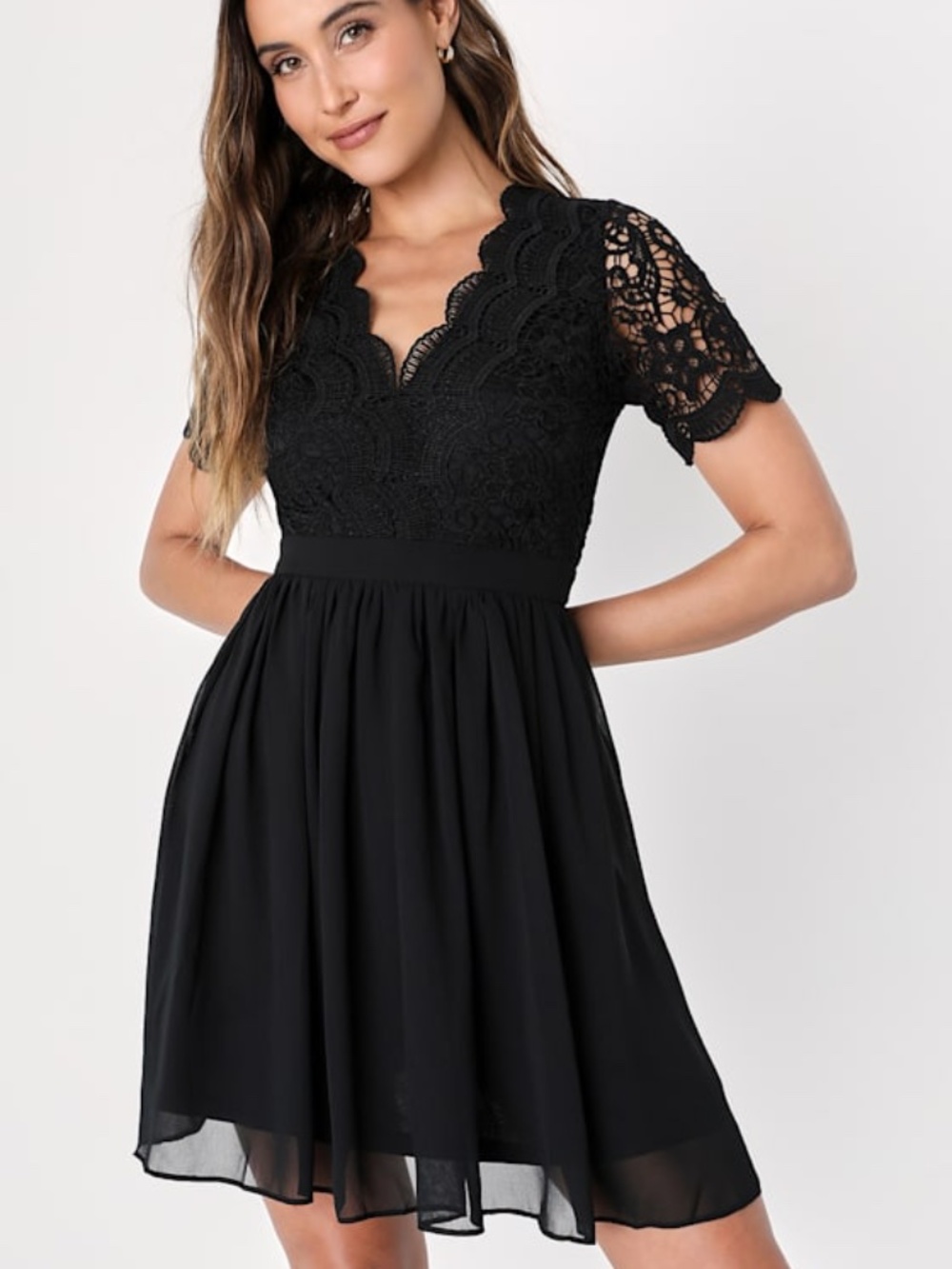 Lulus Angel In Disguise Black Lace Skater Dress - Size S